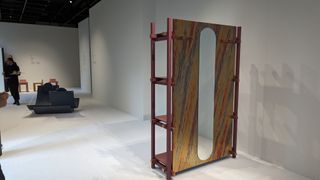 Milan Design Week Naessi Studio x Fenix shelving with mirror on the back
