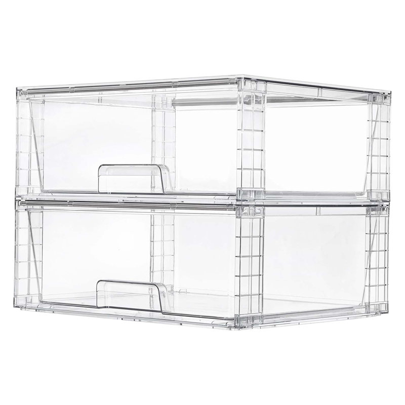 Rebrilliant 2 Pack Large Storage Drawers &amp;ndash; Stackable, Clear Acrylic, Easy Assembly, Bathroom Closet Kitchen Organizer | Wayfair