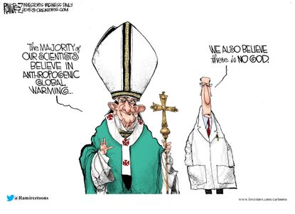 Editorial cartoon Pope Science
