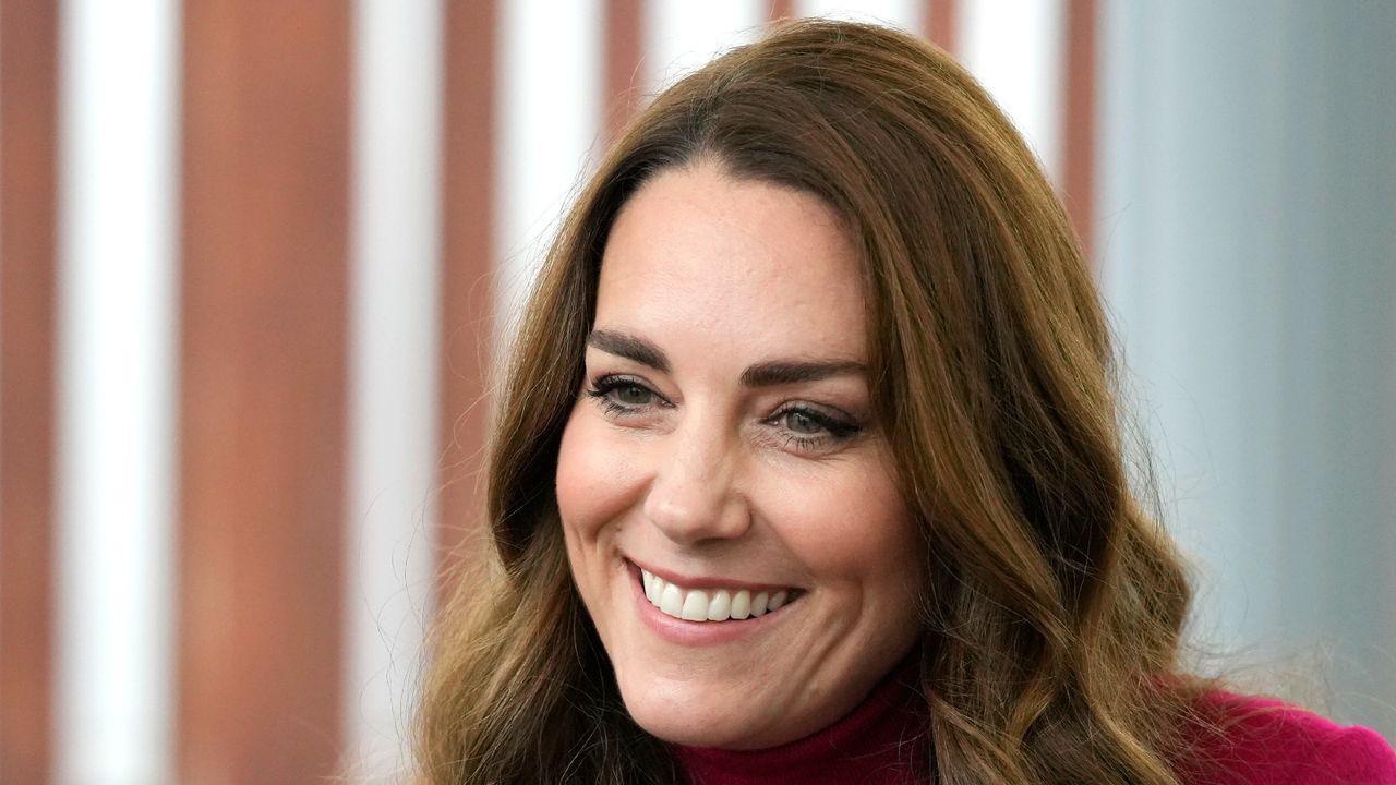 Britain&#039;s Catherine, Duchess of Cambridge smiles during a visit to Nower Hill High School on November 24, 2021 in London, England. During the visit the Duchess joined a science lesson studying neuroscience and the importance of early childhood development.