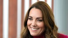 Britain's Catherine, Duchess of Cambridge smiles during a visit to Nower Hill High School on November 24, 2021 in London, England. During the visit the Duchess joined a science lesson studying neuroscience and the importance of early childhood development.