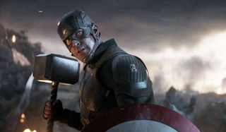 Avengers: Endgame Chris Evans wielding his shield and Mjolnir