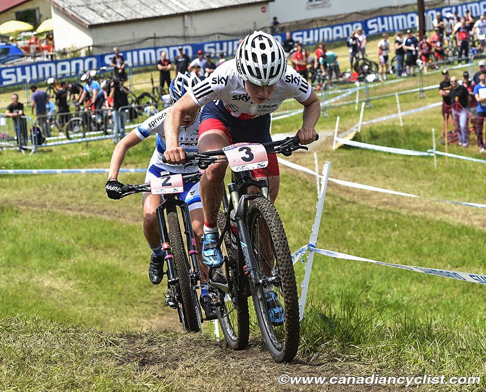 Evie Richards (Team Great Britain) and Sina Frei (JB Brunex Felt Team) lead at start