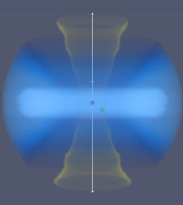 A computer simulation of an intermediate-mass black hole orbiting a supermassive black hole, and driving periodic gas plumes that can explain new 