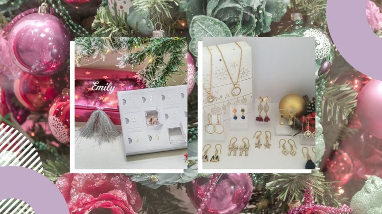 Jewelry advent calendars 2021 collage: from Not On The High Street and Etsy