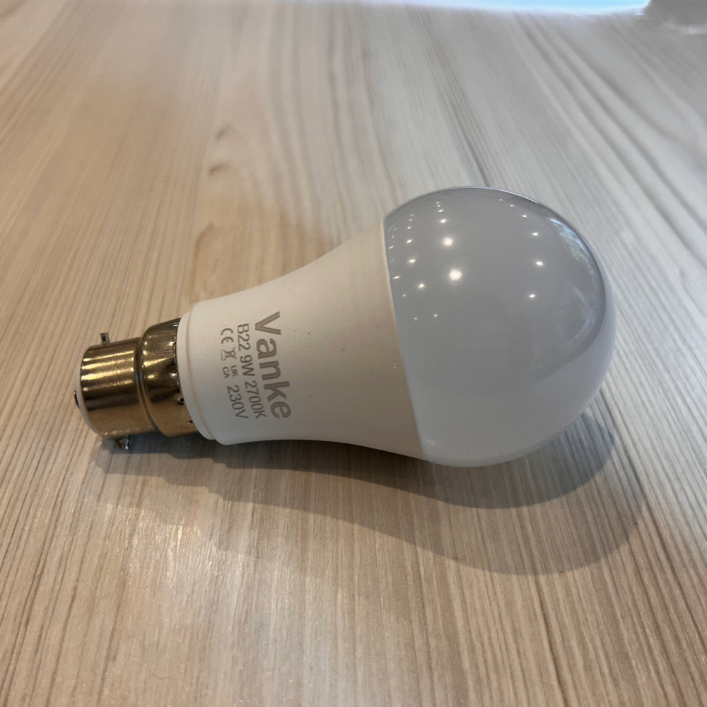 Vanke Bayonet Light Bulb, one of the best LED bulbs, on Megan's worktop