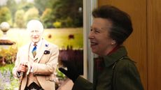 Princess Anne, Princess Royal unveils a new portrait of King Charles III, taken by photographer Millie Pilkington, during a visit to the Scottish Parliament Building, Holyrood, on September 26, 2025