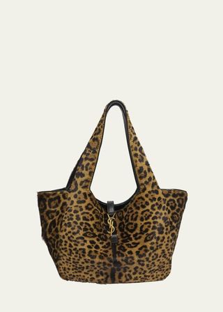 Bea Ysl Leopard-Print Tote Bag in Calf Hair and Leather