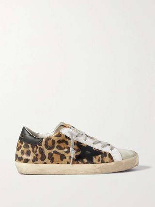 Superstar Distressed Leopard-Print Calf Hair, Leather and Suede Sneakers