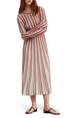 Stripe Long Sleeve Midi Sweater Dress