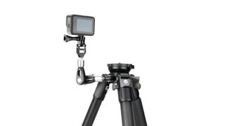 Top of Alta Pro 3VL levelling tripod series on white with GoPro on magic arm