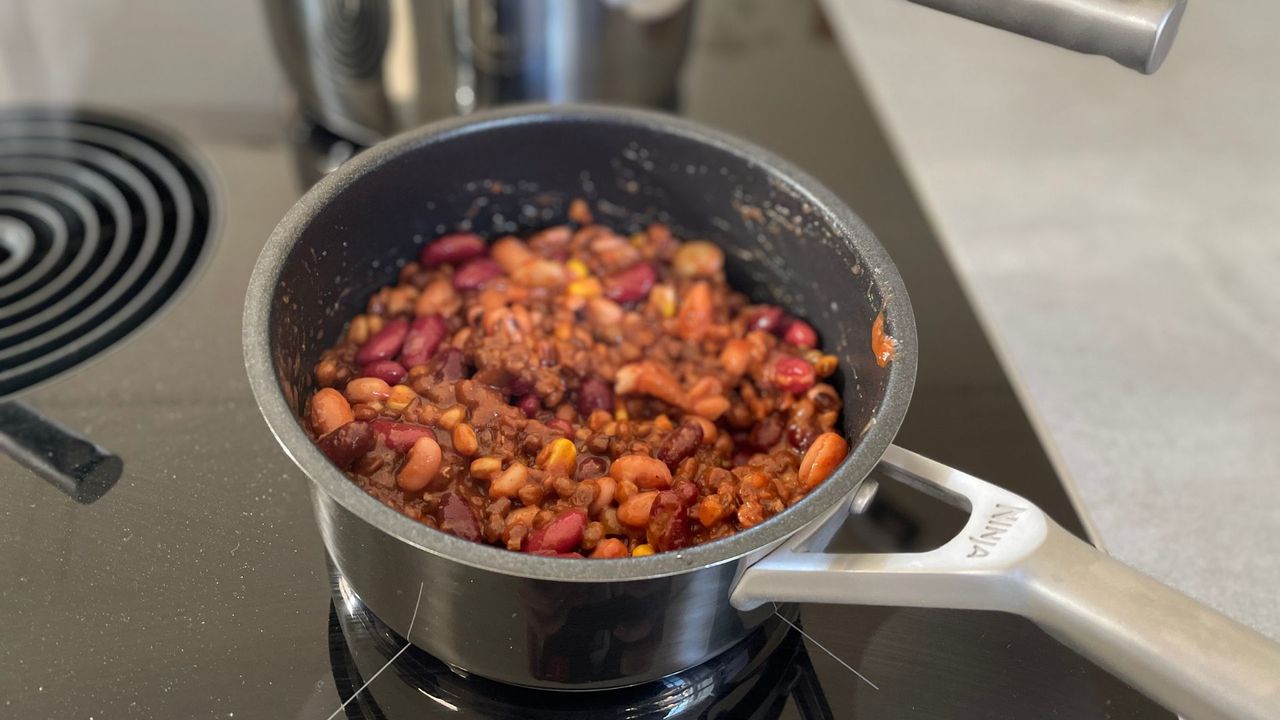 Making bean stew in the Ninja NeverStick Pan Set