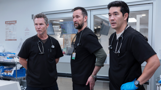 (L-R) Shawn Hatosy, Noah Wyle and Ken Kirby in episode 215 of "The Pitt."