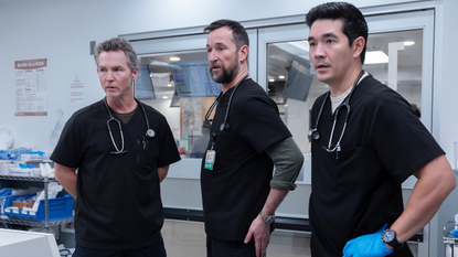 (L-R) Shawn Hatosy, Noah Wyle and Ken Kirby in episode 215 of "The Pitt."