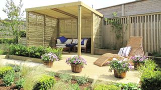 timber decking with pergola over