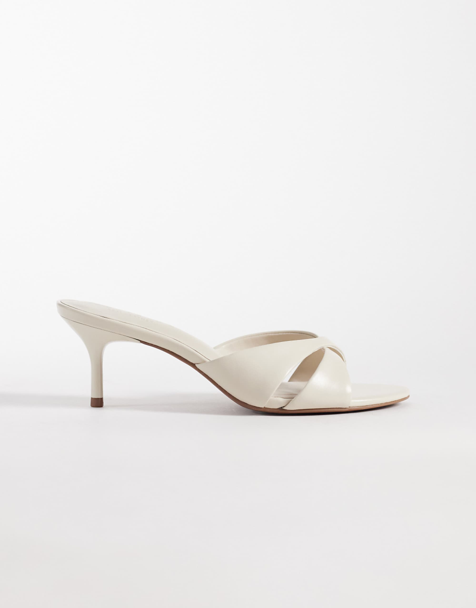 Asos Design Hum Premium Cross Strap Mid Heeled Mules in Off White Leather