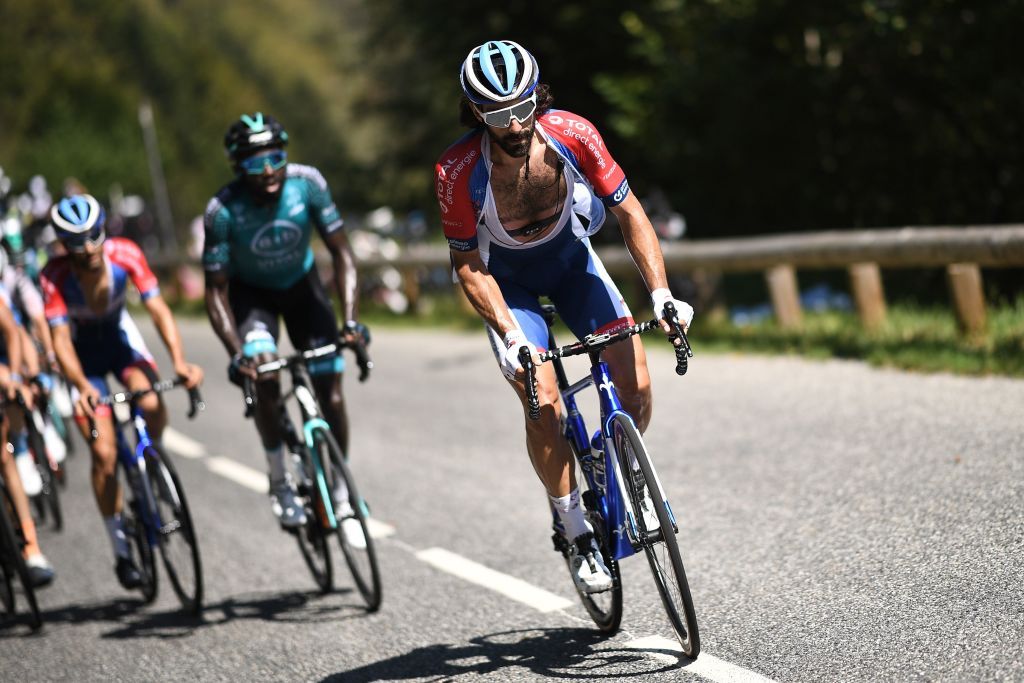 Team Total Direct Energie rider Frances Jerome Cousin and the escapees ride during the 8th stage of the 107th edition of the Tour de France cycling race 140 km between CazeressurGaronne and Loudenvielle on September 5 2020 Photo by AnneChristine POUJOULAT AFP Photo by ANNECHRISTINE POUJOULATAFP via Getty Images