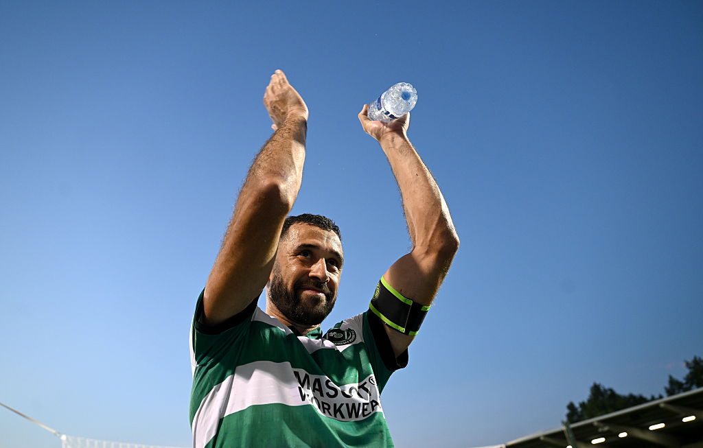 Dublin , Ireland - 14 July 2026; Roberto Lopes of Shamrock Rovers celebrates after the UEFA Champions League First Qualifying Round 2nd Leg match between Shamrock Rovers and Floriana at Tallaght Stadium in Dublin. (Photo By Stephen McCarthy/Sportsfile via Getty Images)