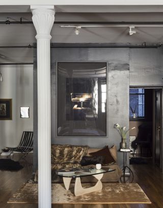 Dark grey living room