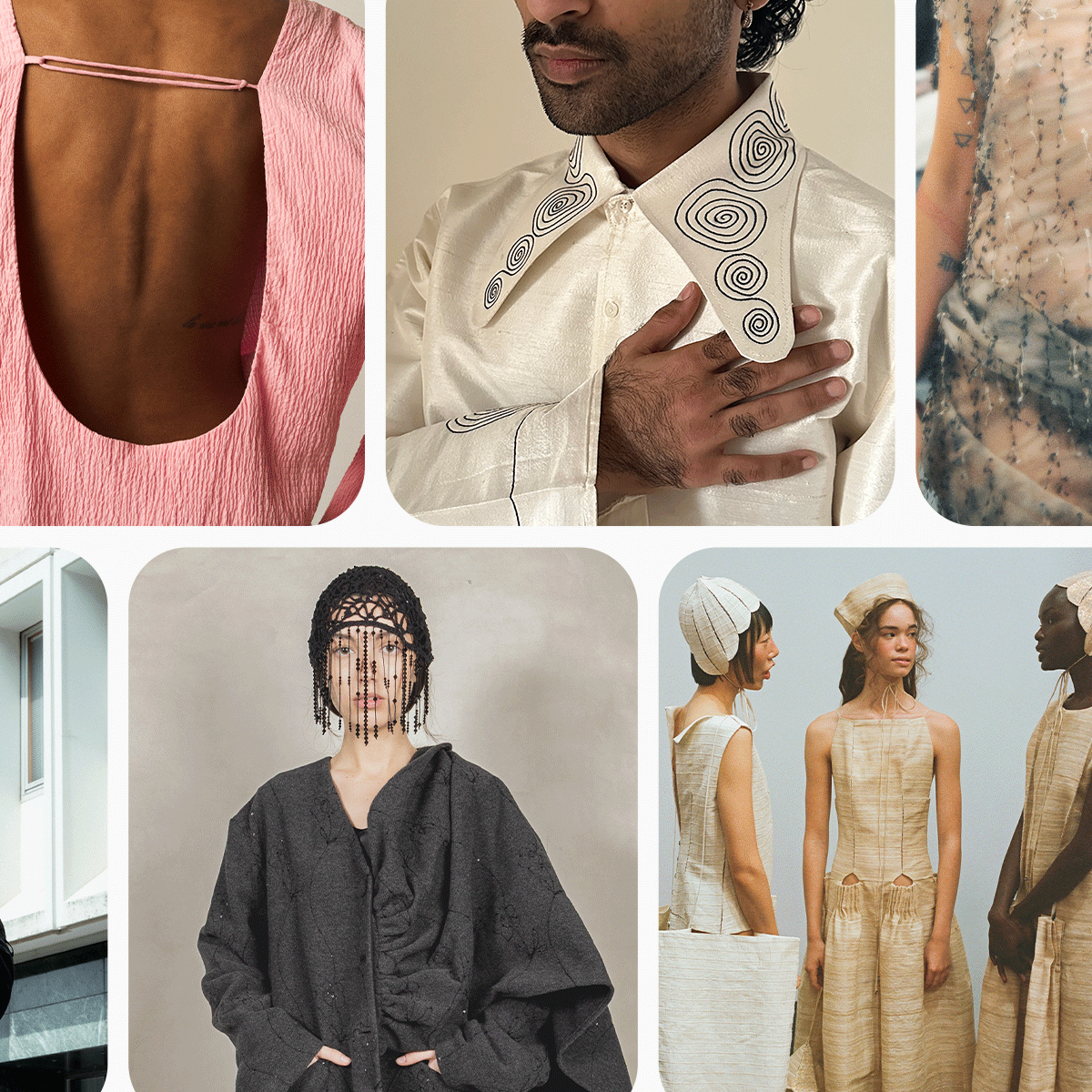 A collage of gifs showing recent collections from new fashion brands in 2025.