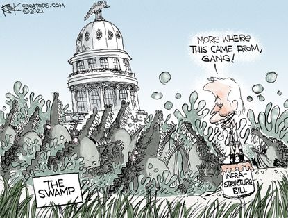 Political Cartoon U.S. biden infrastructure bill swamp