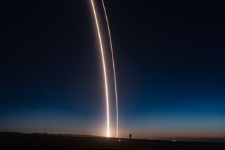 This SpaceX image shows the successful launch (and landing) of the company's Falcon 9 rocket from California's Vandenberg Air Force Base to orbit Argentina's SAOCOM-1A Earth-observation satellite. It was SpaceX's first mission to land a Falcon 9 booster o
