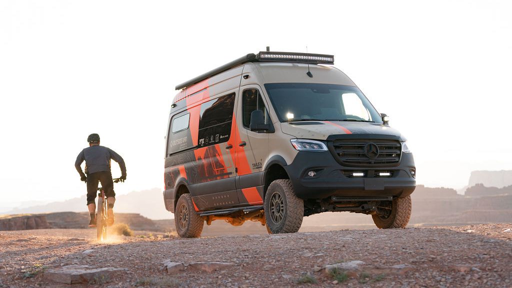 Outside Van&#039;s &#039;Tails&#039; all-terrain MTB camper