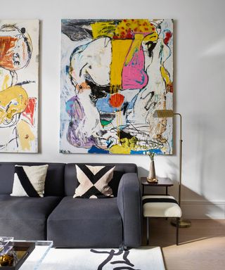 Living room accent wall with artwork
