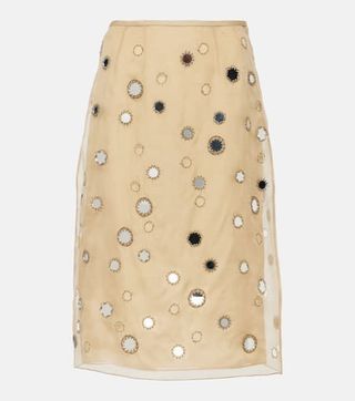 Mirror-Embellished Silk Organza Midi Skirt