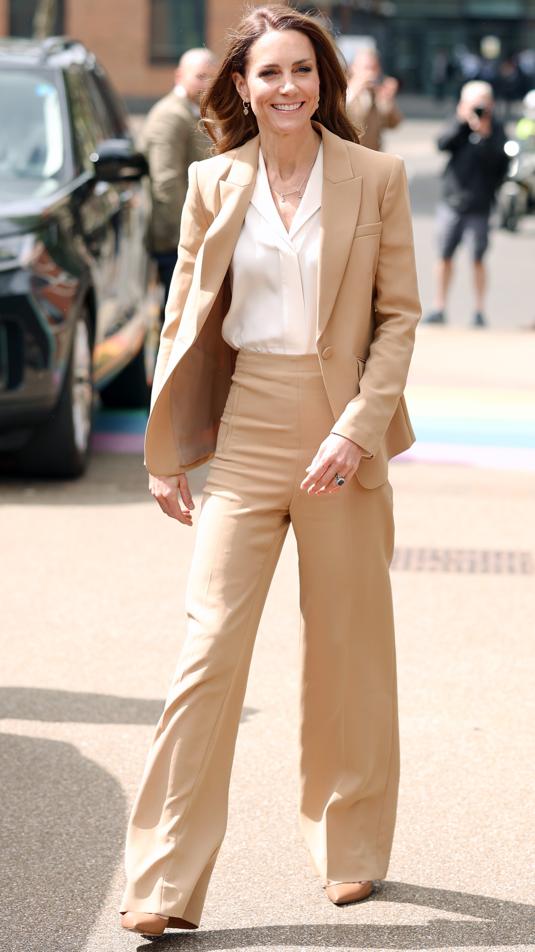 Catherine, Princess of Wales smiles as she arrives for the launch of "Foundations for Life: A Guide to Social and Emotional Development" at the University of East London on May 06, 2026