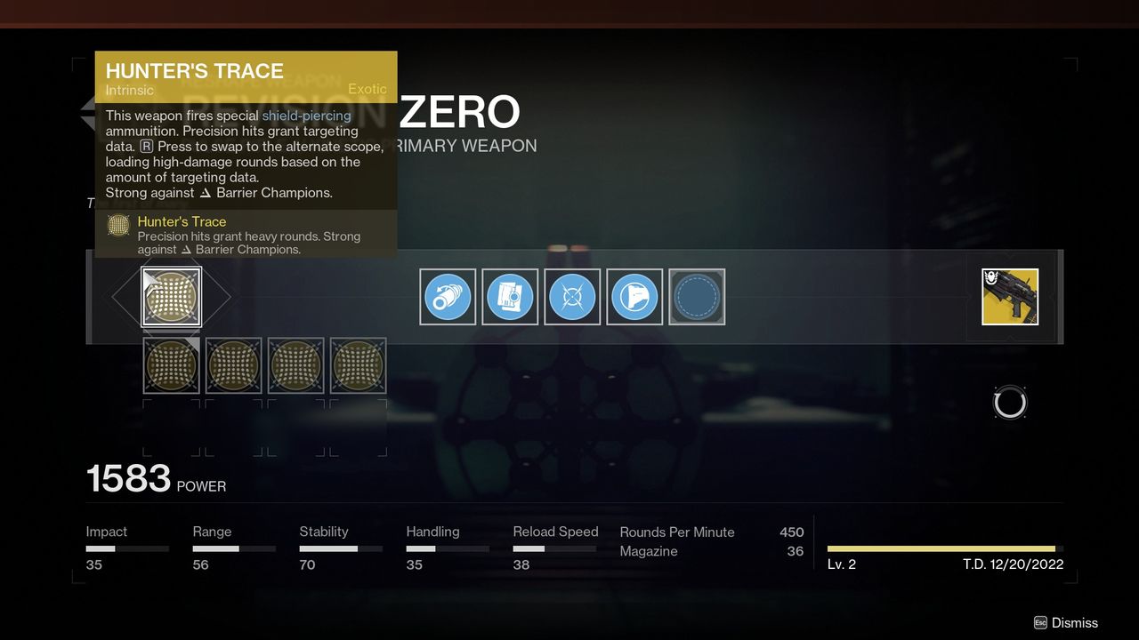 Destiny 2 Revision Zero intrinsic