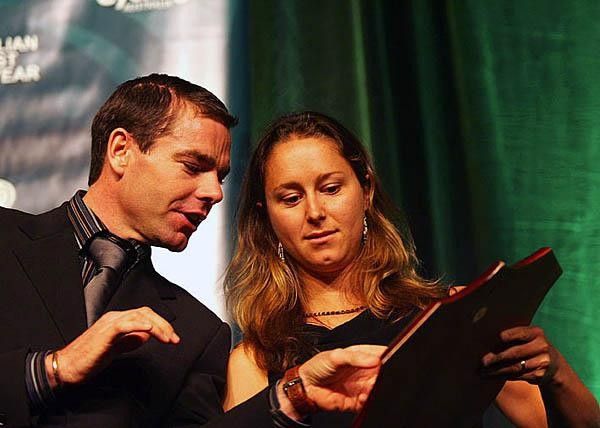 Cadel Evans and Australian women's open road champion Onoene Wood presented some of the early awards.