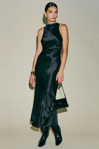 Reformation Casette Silk Dress Black