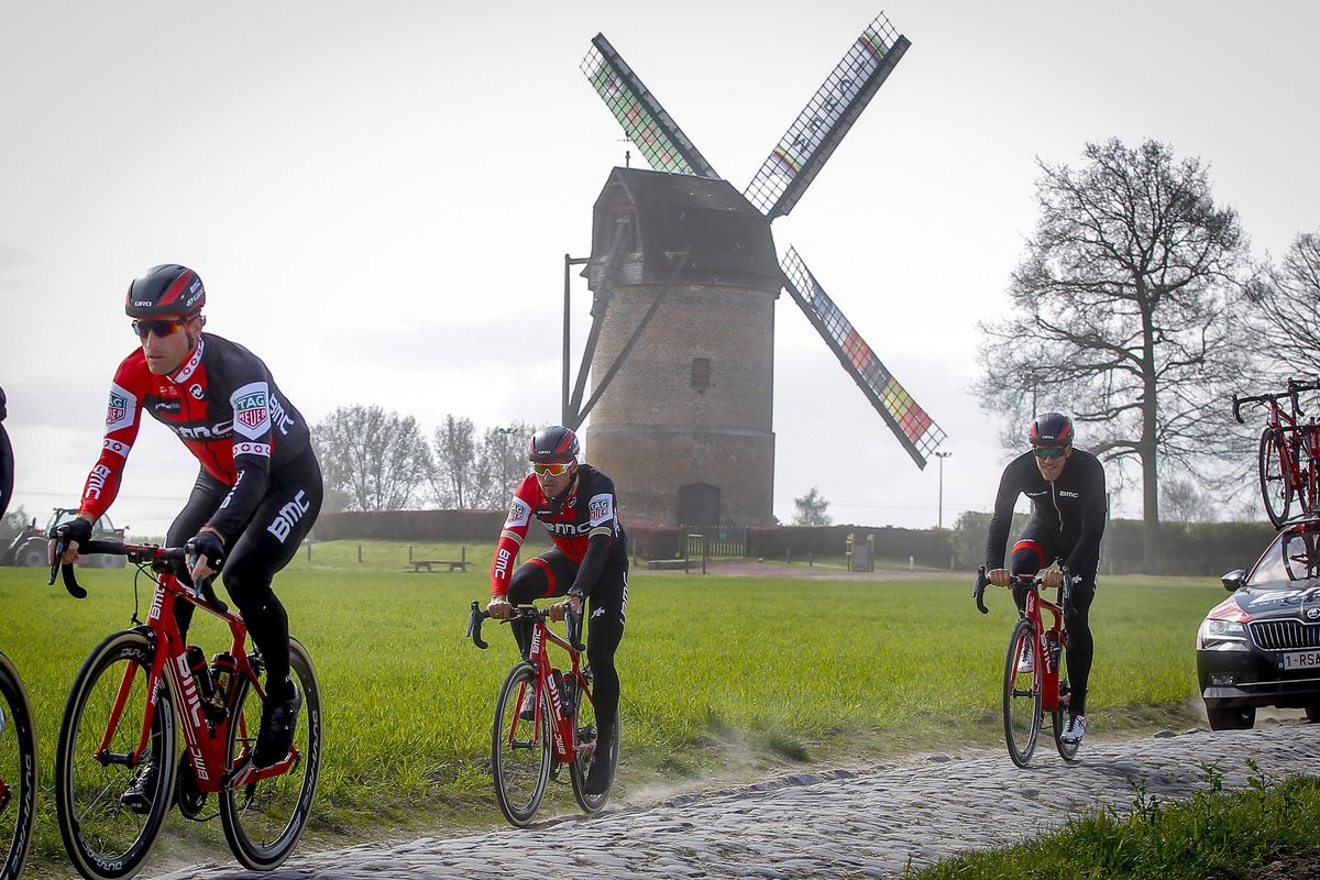 Greg Van Avermaet (BMC Racing) during a training - reconnaisance of the cobblestones sections of Paris-Roubaix