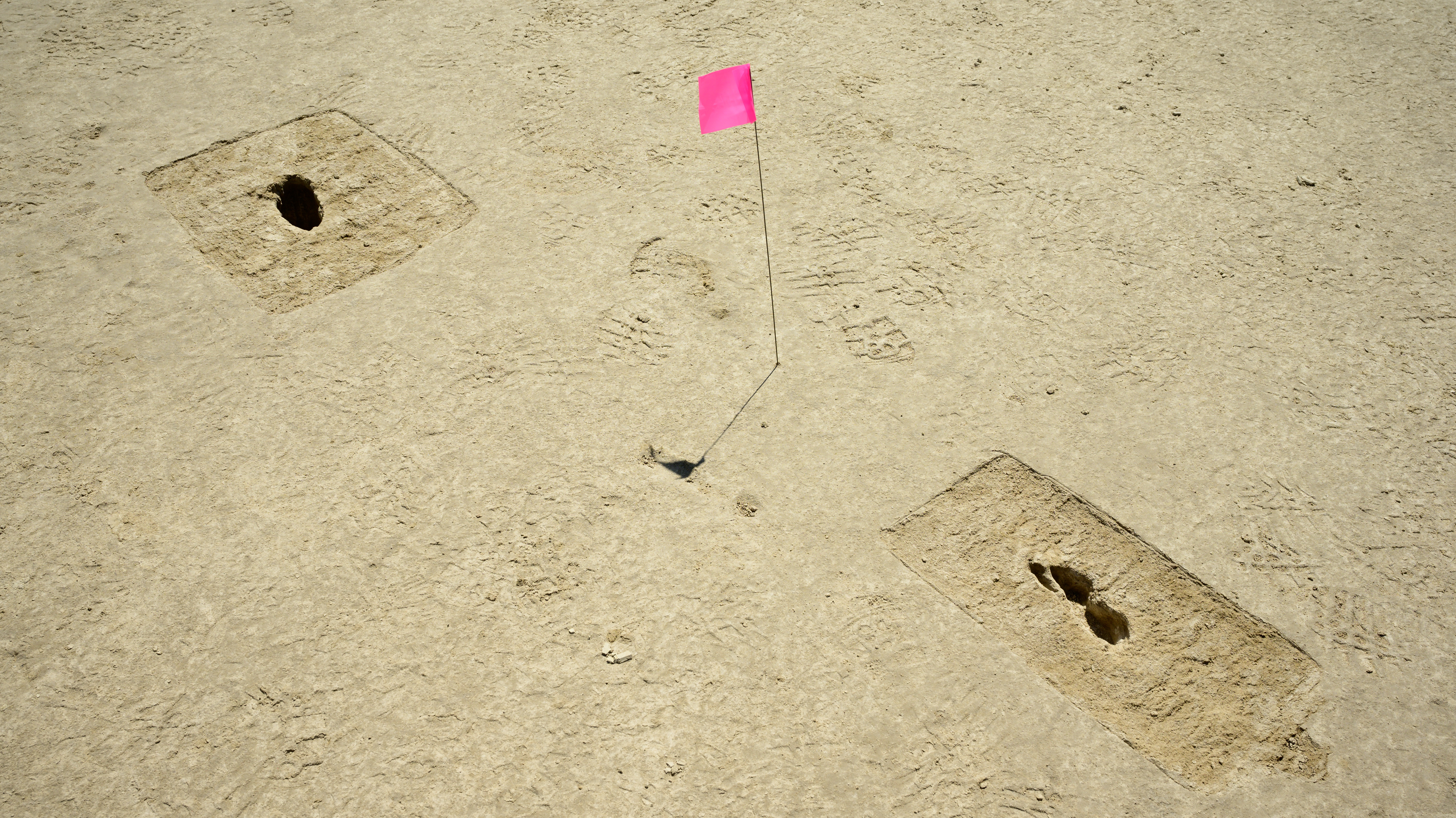 Two of the ghost footprints uncovered in Utah's great Salt Lake Desert.