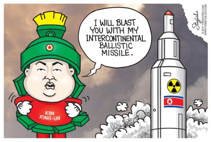 Political cartoon U.S. North Korea Martian ballistic missile test