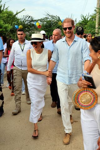 Meghan, Duchess of Sussex and Prince Harry, Duke of Sussex at San Basilio de Palenque during The Duke and Duchess of Sussex Colombia Visit on August 17, 2024 in Cartagena, Colombia.