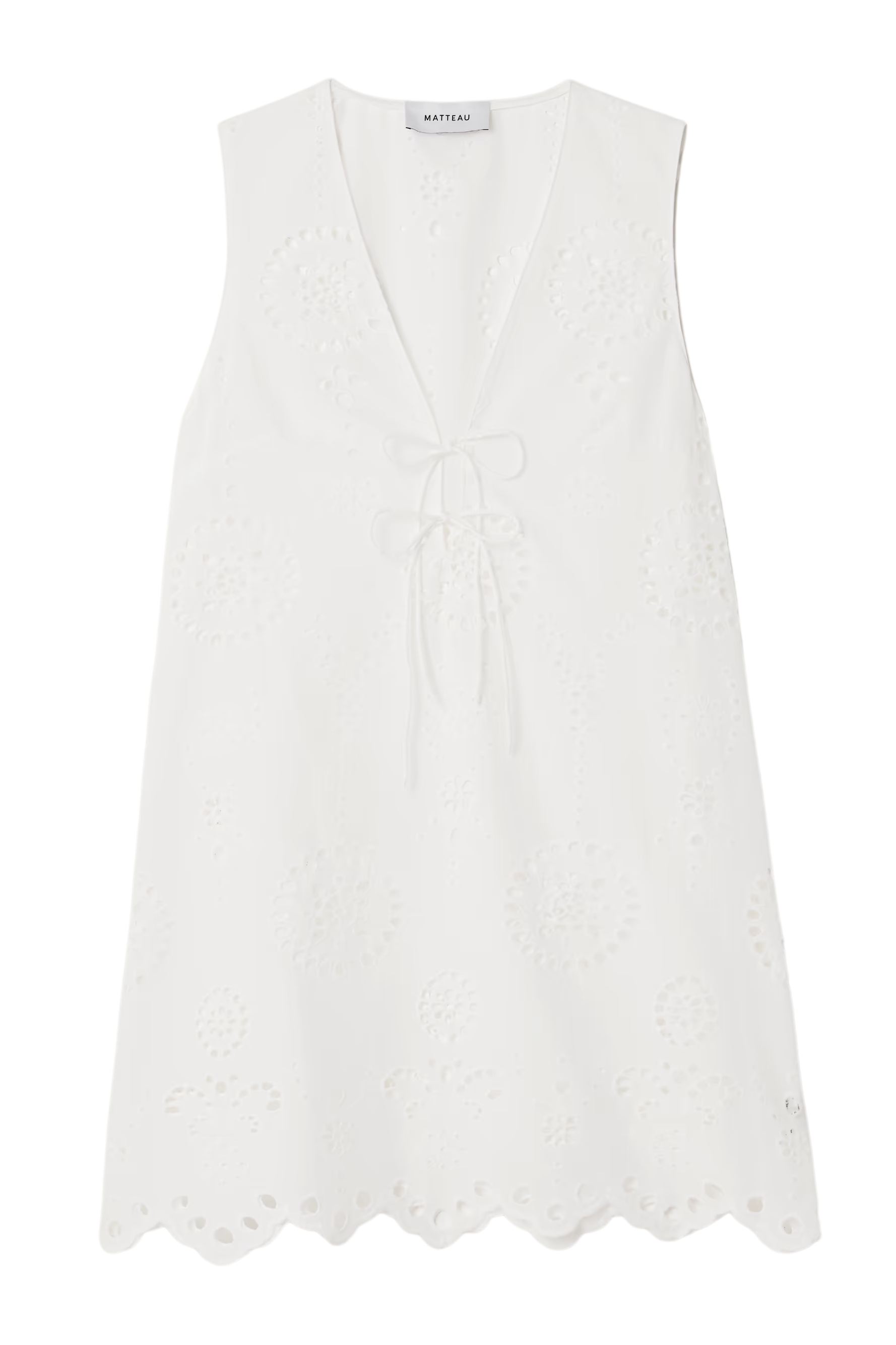 White Scalloped Broderie Anglaise Cotton Mini Dress