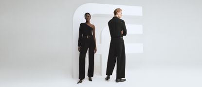 man and Woman wearing outfits from Farfetch