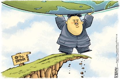 Political cartoon U.S. North Korea Kim Jong-un nuclear missiles