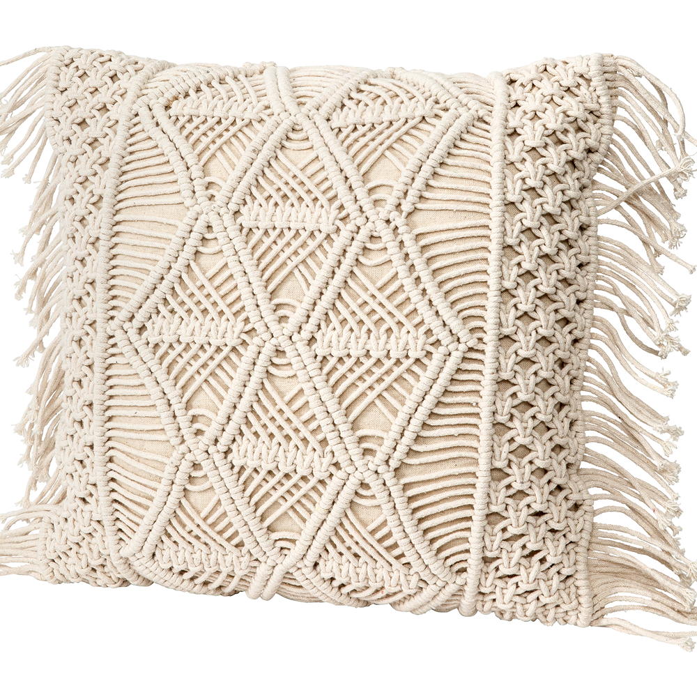 White Poundland macrami cushion
