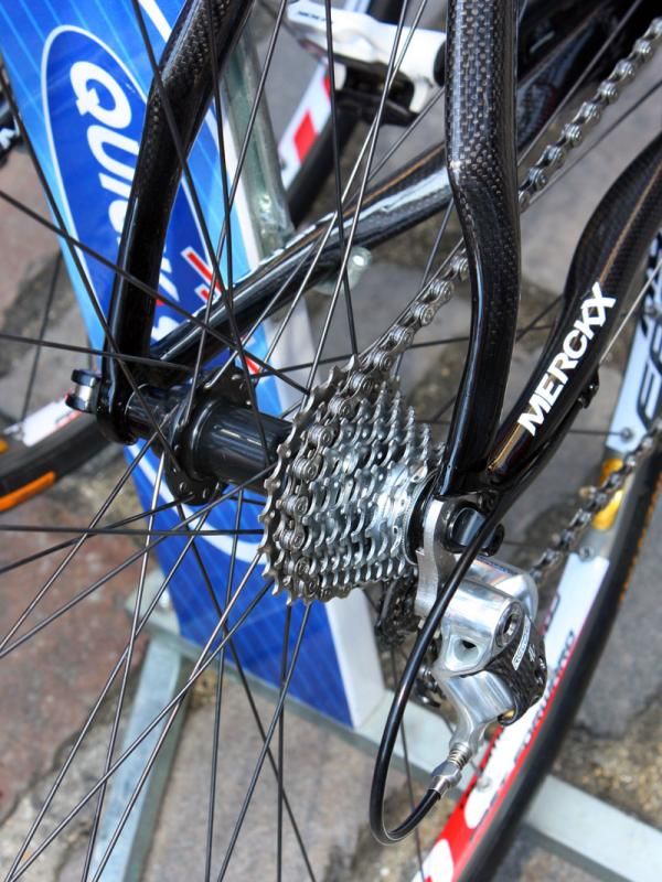 Tom Boonen (Quick Step) ran typically tight gearing on his Eddy Merckx on his way to fifth place today.