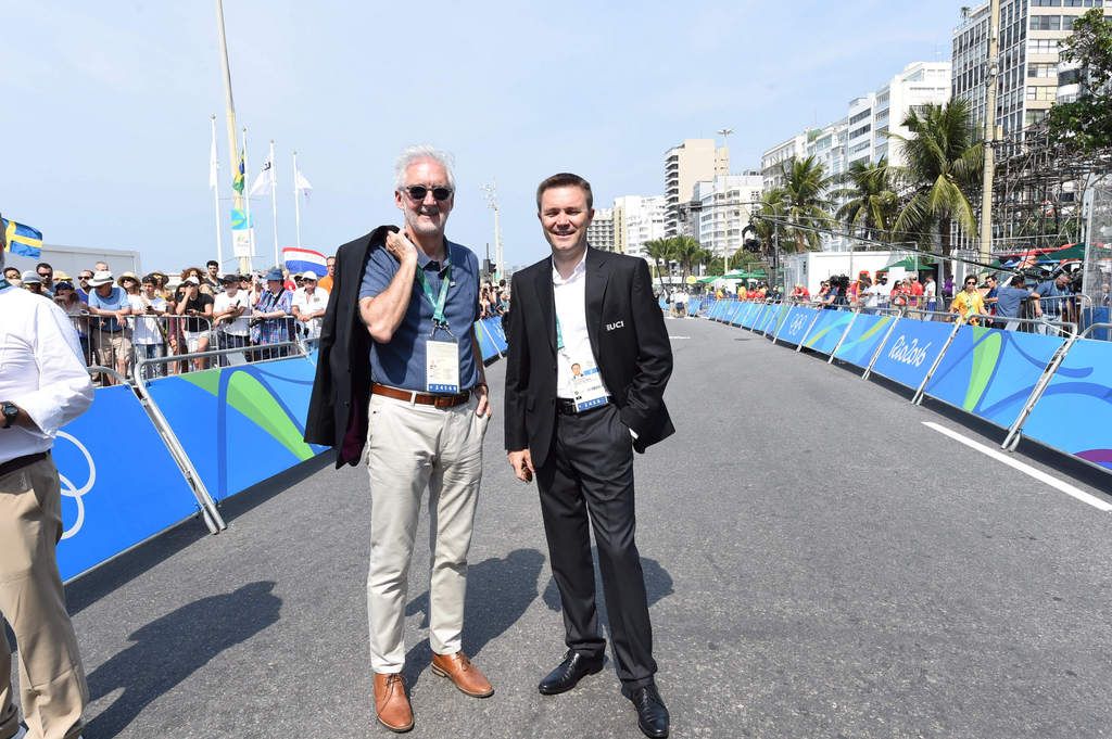UCI president Brian Cookson with vice-president David Lappartient before the road race