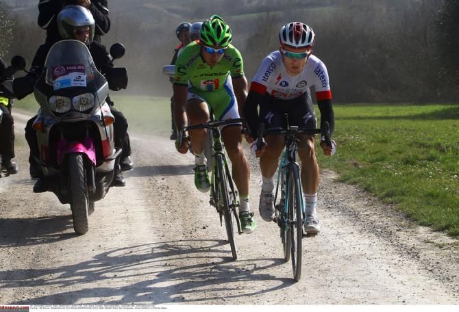 Michal Kwiatkowski (Omega Pharma-QuickStep) and Peter Sagan (Cannondale) race at Strade Bianche
