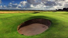 A revetted bunker pictured on a golf course