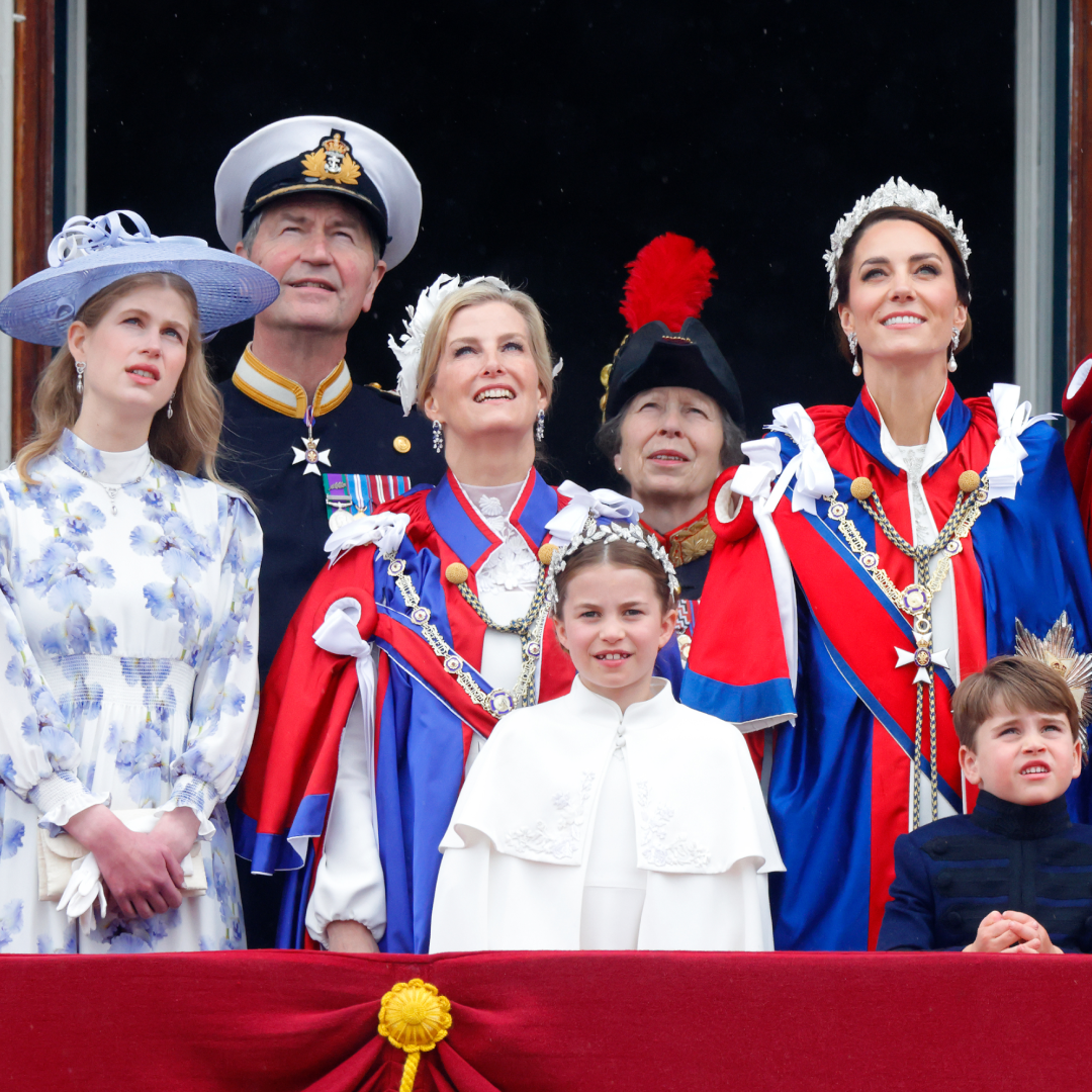 The British Royal Family stands on the Buckingham Palace balcony