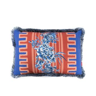 blue and coral printed throw pillow
