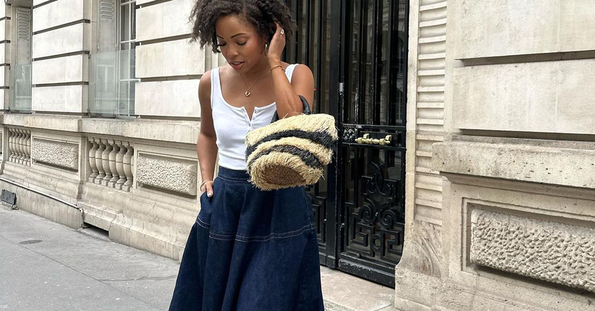 denim dress style 2024 Indigo Denim Safari dress with Floral Precision Cut Skirt
