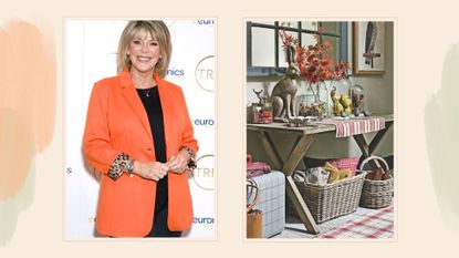 Collage of Ruth Langsford on the left with an autumnal display on a sideboard on the right
