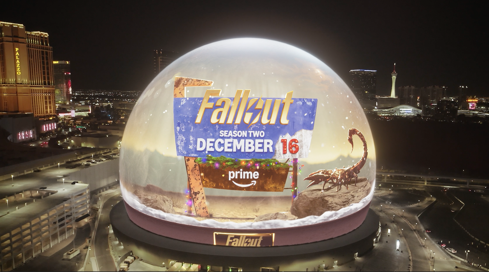 A giant snowglobe advertising a sci-fi TV series